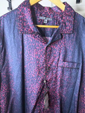 John Varvatos NWT Leopard Print Viscose Shirt XL Red Black